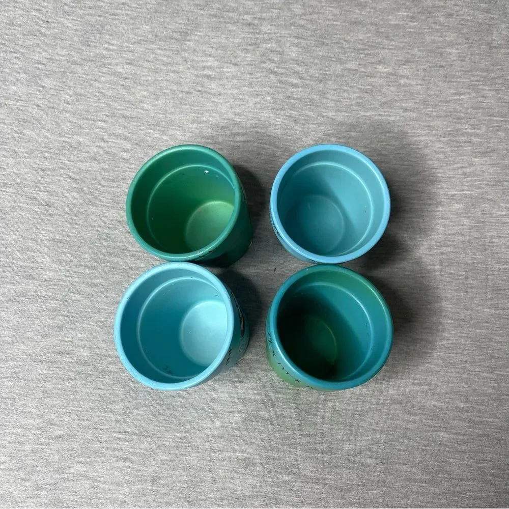 Target Blue & Green 3” Mini Round Halloween Skeleton Ceramic Pot 4 PCS. Set